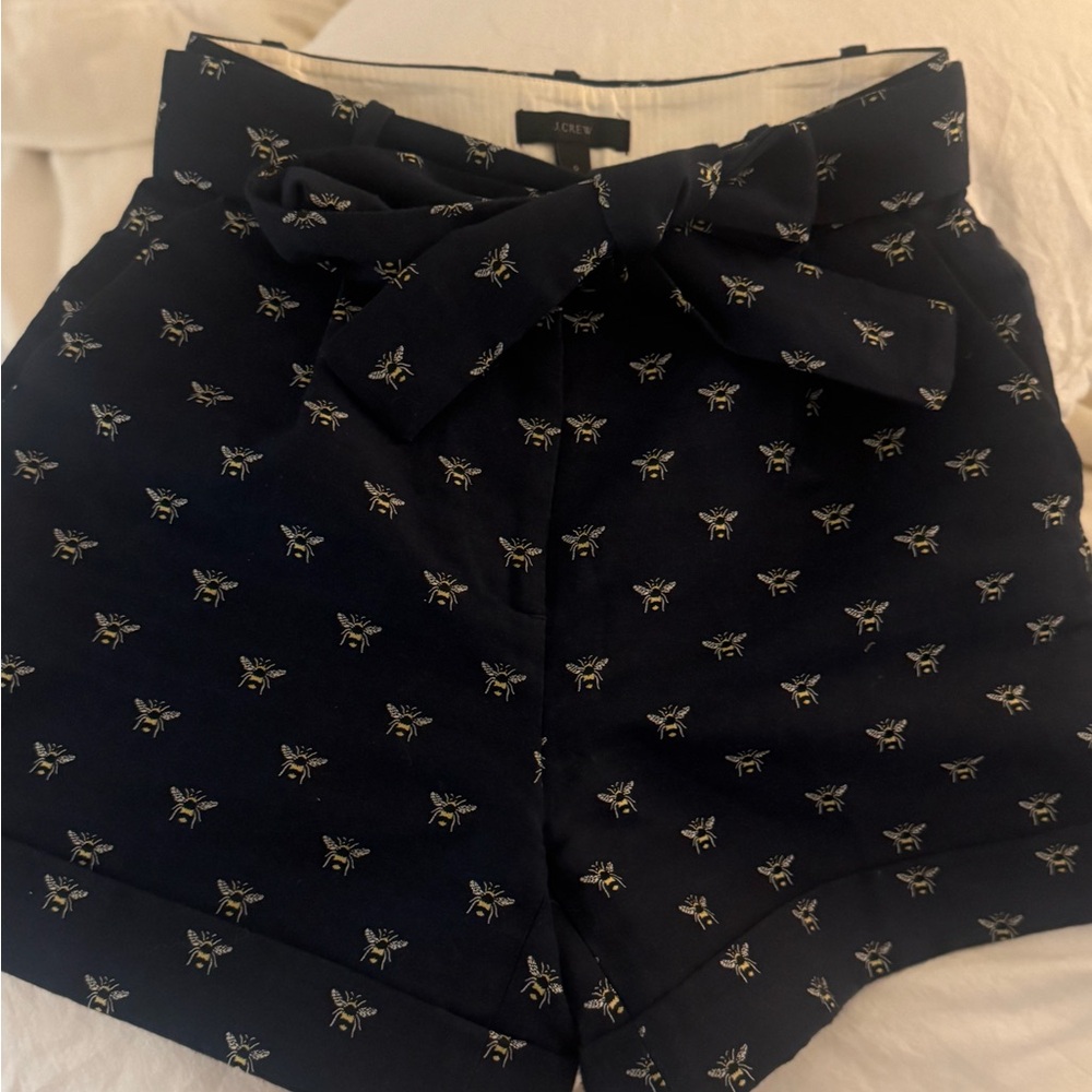 J Crew Navy Bee Print Shorts with Bow